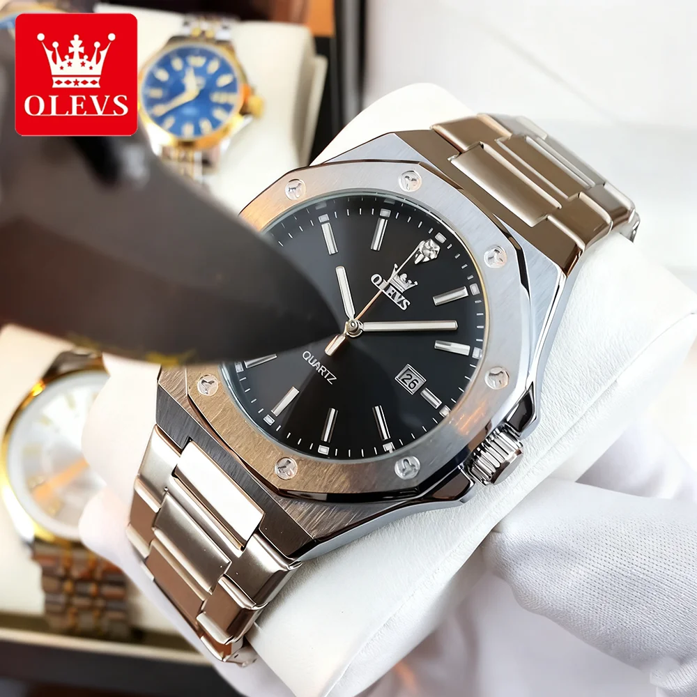 OLEVS Men's Watches Luxury Classic Fashion Fine Steel Original Brand Quartz Wristwatch for Man Waterproof Luminous Date reloj