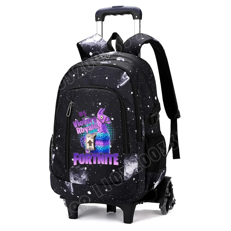 Fortnite 2 in 1 Trolley Backpack Starry Sky Print Large Capacity Waterproof Laptop Bag Stair Climbing Design Student Schoolbag