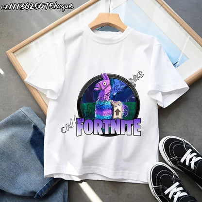 Summer New Fortnite Children T-shirts Cartoon Character Graphic T-shirt Casual Sports Short Sleeves Sports Tops Kids Boys Clothing