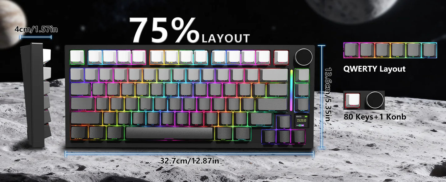 ATTACK SHARK X820 Ultra Gasket Mechanical Keyboard with TFT Screen & Knob, 75% ANSI Layout, Tri-mode, 5 Sound Absorbing Foams