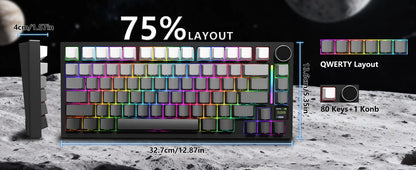 ATTACK SHARK X820 Ultra Gasket Mechanical Keyboard with TFT Screen & Knob, 75% ANSI Layout, Tri-mode, 5 Sound Absorbing Foams