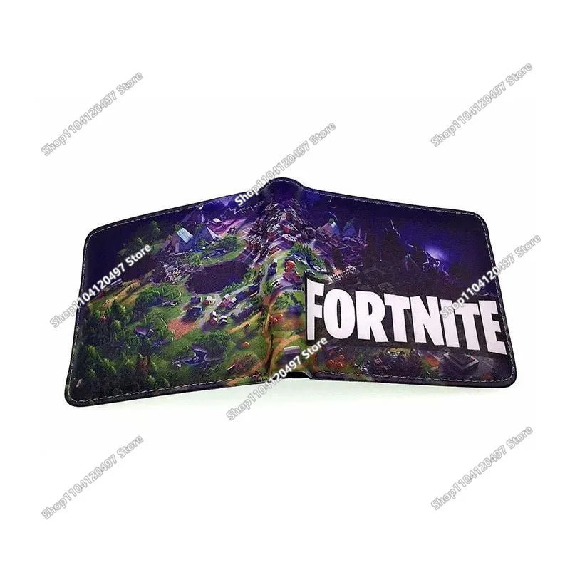 Fortnite Wallet Short Bifold Coin Bag Leather Photo Card Holder Student Wallets Boys Girls Cartoon Print Purses