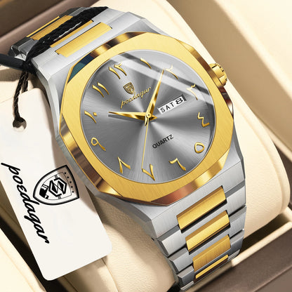 POEDAGAR luksuzni muški kvarcni sat, vodootporan, od nehrđajućeg čelika, muški sat, s prikazom dana i datuma, poslovni satovi za muškarce, Reloj Hombre
