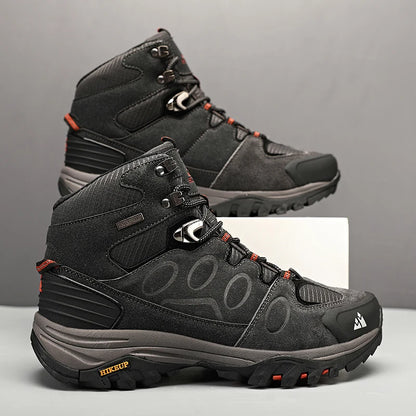 Botas de caminhada de cano alto para homem HIKEUP, calçado de inverno para exterior, com atacadores, antiderrapante, desportivo e casual, botas de trekking em camurça, quentes para homem