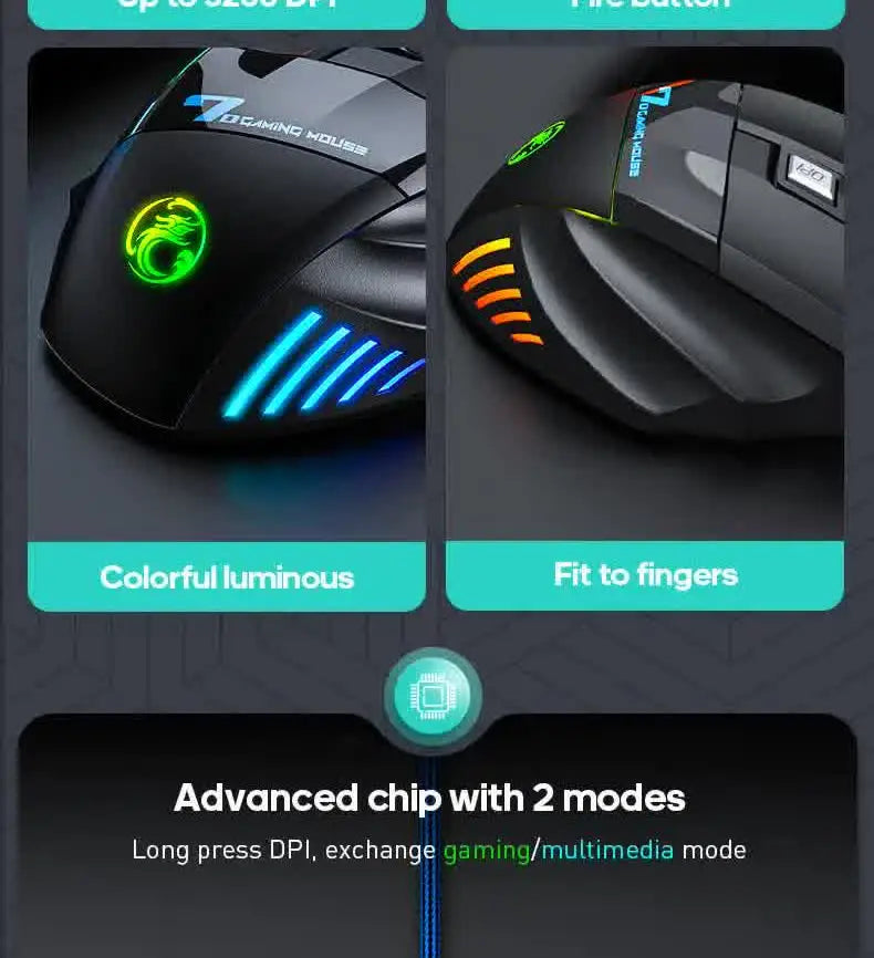 IMICE X7 Optical Gaming Mouse Adjustable DPI Ergonomic Anti Slip Design Colorful Luminuse Suitable for DesktopComputers Laptop