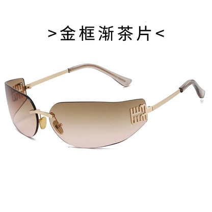 Ochelari de soare de lux pentru femei, fără ramă, cu lentile curbate, pentru protecția ochilor și protecție solară, potriviți pentru călătorii și drumeții – Gafas