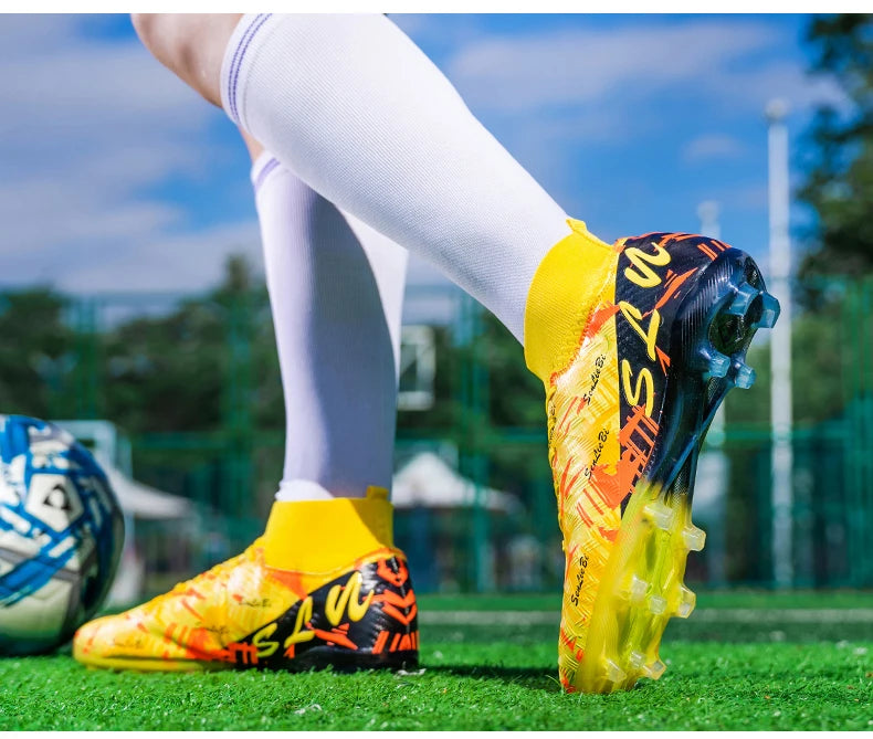 Sapatilhas de futebol de marca e estilo para homem e mulher, botas profissionais de campo, tamanho grande 46, pitões longos, chuteiras de futebol para homem