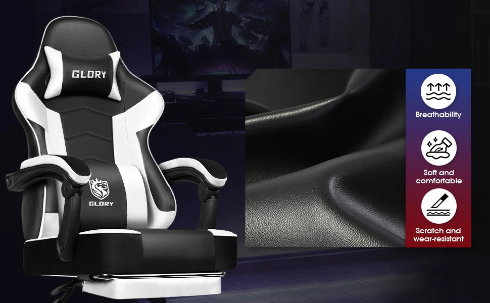 AUTHMIC Ergonomic Gaming Chair High Back Reclining Office Chair with Adjustable Lumbar Support, Headrest, Footrest & PC Gamer Seat
