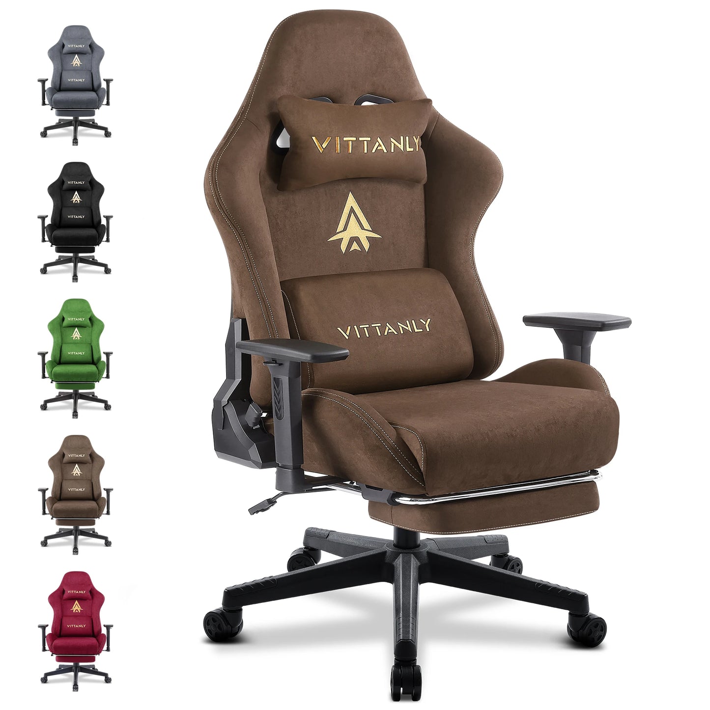 HAPIHAPPY Fashion Gaming Chair Genuine Leather Computer Office Chair with Footrest, Pocket Spring Cushion, Linkage Armrests, Ergonomic Game Chair