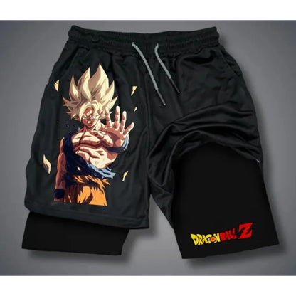 Pantalones cortos de verano «Dragon Ball Goku Super Saiyan Retro Gym» para hombre, de doble capa, 2-in-1 con estampado oversize, para fitness, entrenamiento y ropa urbana