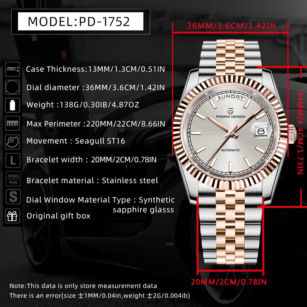 PAGANI DESIGN Men's Watches 2026 New Enamel Dial DD36 Automatic Watch Men Business Waterproof Mechanical Wristwatch for Men Gift