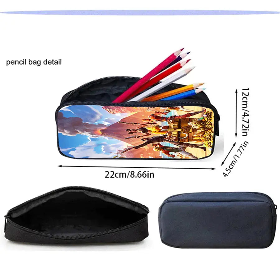 3Pcs Kids Backpack Set, Crossbody & Pencil Bag, FORTNITE Cartoon Bag, Lightweight for Boys Girls 5-10, Free 3D Printed Keychain