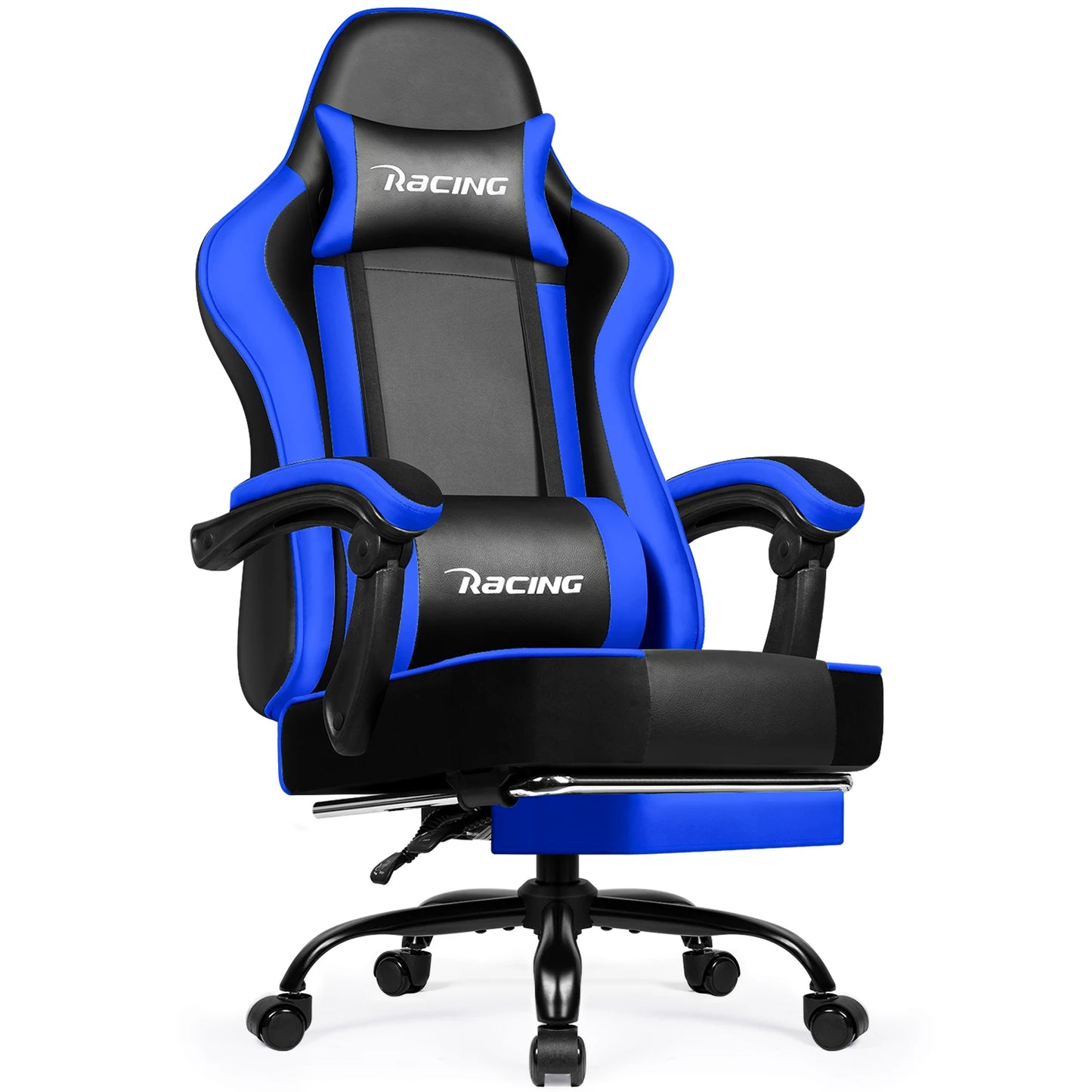 Daccormax Ergonomic Gaming Chair with Footrest, 170° Reclining PU Leather Racing Chair with Lumbar Support, Headrest & Office Comfort