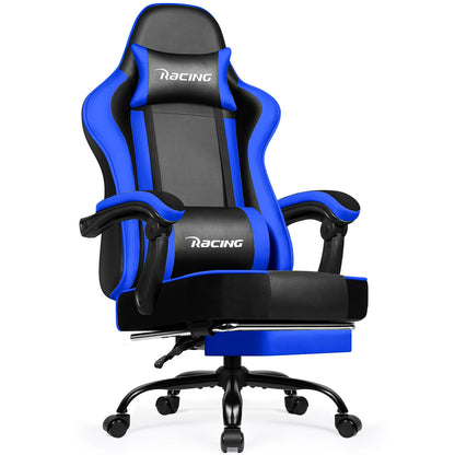 Daccormax Ergonomic Gaming Chair with Footrest, 170° Reclining PU Leather Racing Chair with Lumbar Support, Headrest & Office Comfort