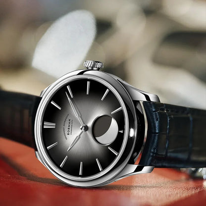 Borman Men's Automatic Watches, Luxury Moon Phase Mechanical Wristwatch, Fashionable 50M Waterproof with Sapphire Leather Strap
