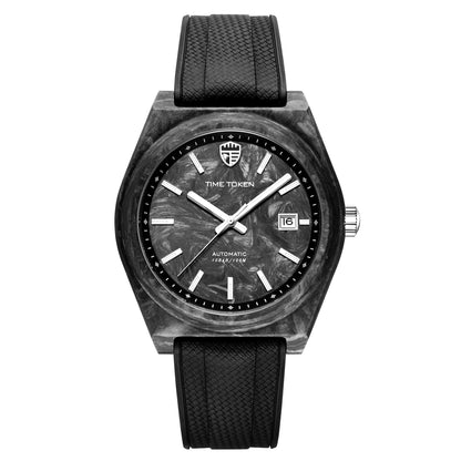 TIME TOKEN New Luminous Carbon Fiber 40mm Dive Watch for Men Luxury Calendar Automatic Mechanical Watch Sapphire Waterproof 100m
