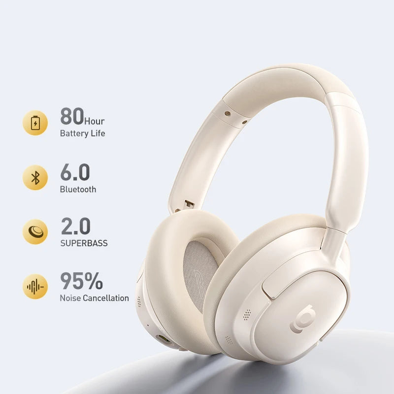 Baseus Bass BH1 NC Lite ANC Wireless Headphones Bluetooth 6.0 Noise Cancelling Headset 80H Battery Over Ear Earphones