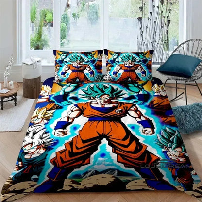 Rajzfilm/anime Son Goku Dragon Ball témájú nyomtatott ágyneműkészlet: Ez a puha és kényelmes készlet egy paplanhuzatot és párnahuzatot tartalmaz.