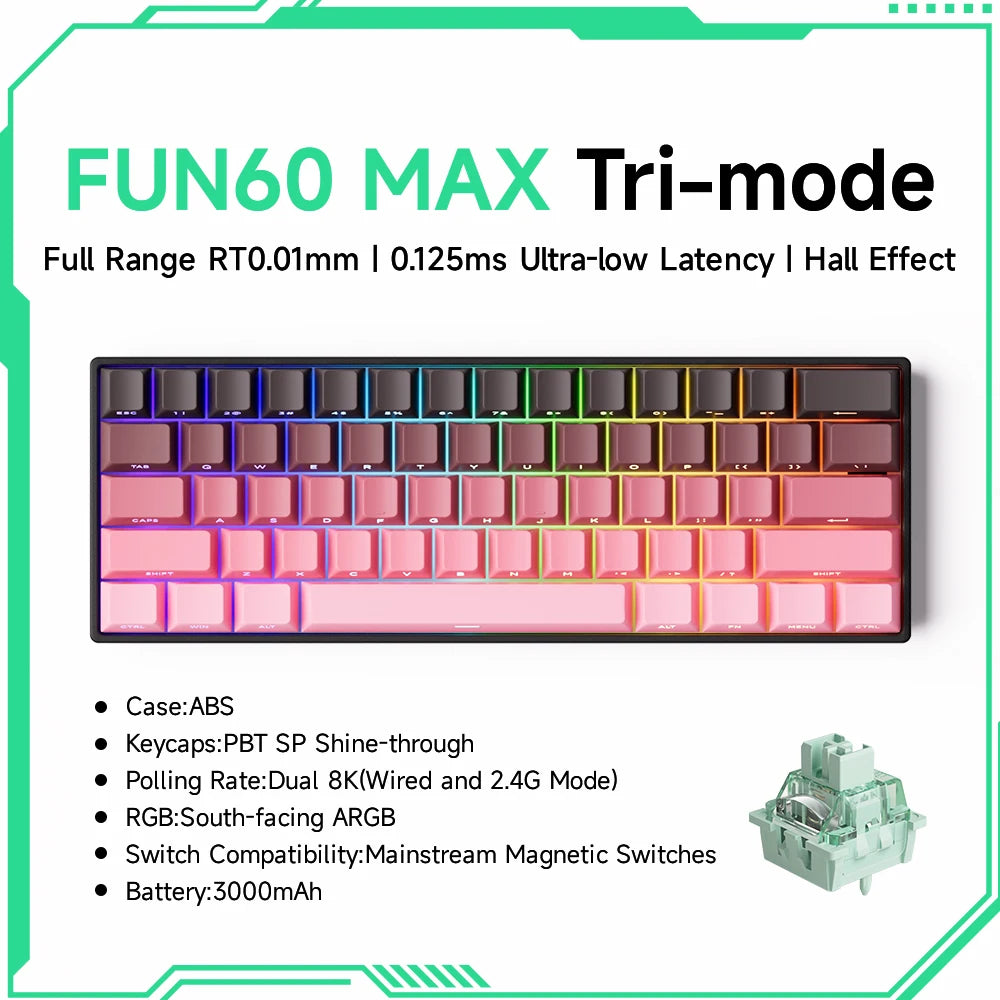Akko MonsGeek FUN60 Magnetic Switch Mechanical Keyboard 60% Gaming Keyboard with Rapid Trigger 0.01mm, 8K Polling Rate, ARGB, Custom Mechanical Keyboard