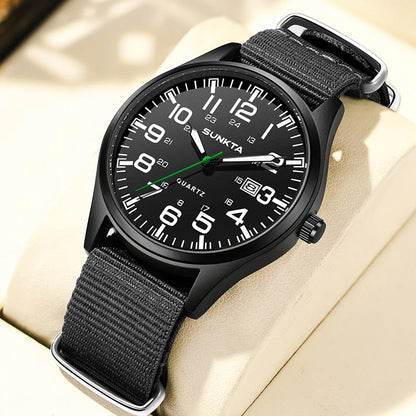 SUNKTA Top luxe herenhorloges, modieuze casual quartz-polshorloges, lichtgevend, 30 m waterdicht, nylon, LIGE-horloges, cadeaus voor mannen, Reloj