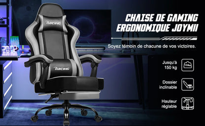 Daccormax Ergonomic Gaming Chair with Footrest, 170° Reclining PU Leather Racing Chair with Lumbar Support, Headrest & Office Comfort