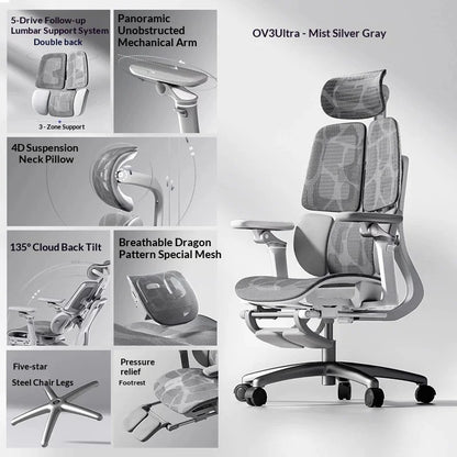 Ergonomic Office Mesh Chair Adjustable Executive Computer Chair with Rolling Swivel Base, Modern Gaming Chair for Home Office Desk Setup