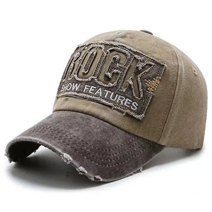 Baseballkappe aus Baumwolle mit „ROCK“-Stickerei für Damen und Herren – Snapback-Kappe für Outdoor-Sport und als Sonnenhut