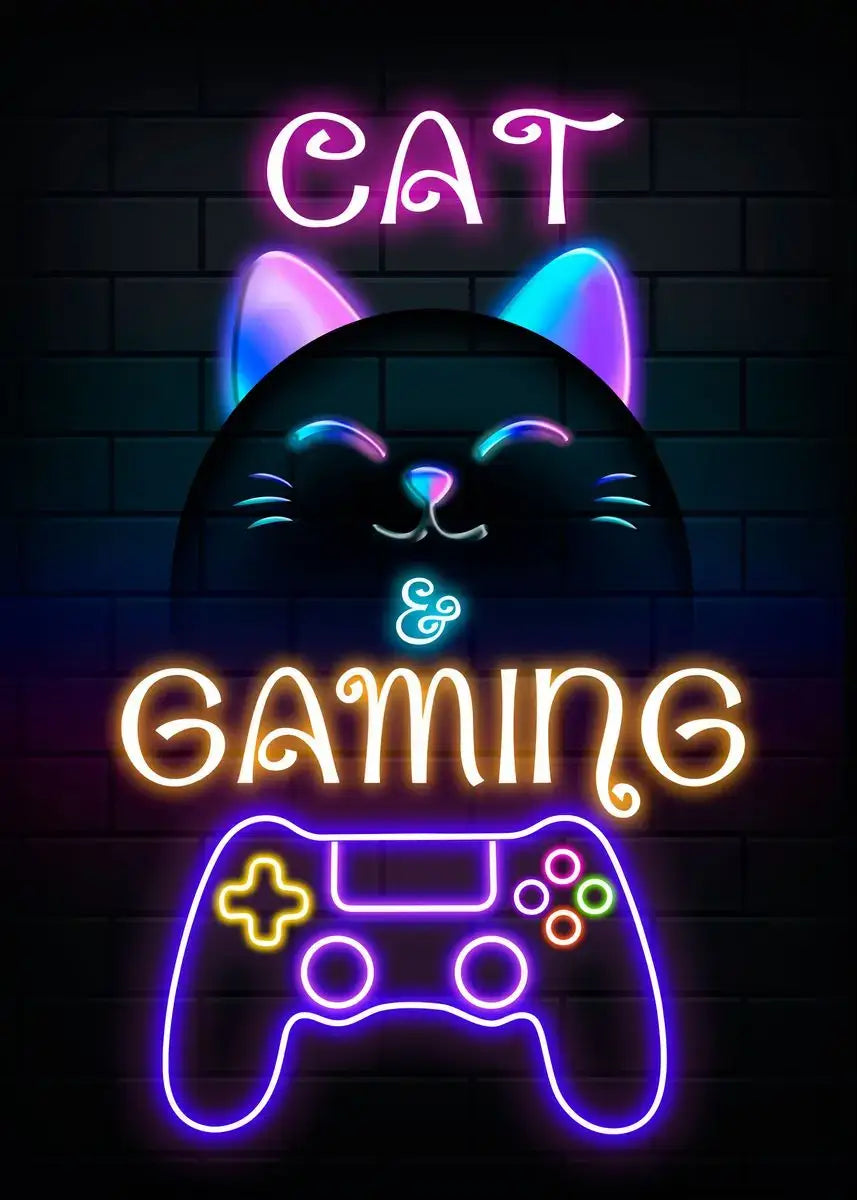 Poster „Nordic Cat and Gaming Controller Quotes“ – moderne Leinwandmalerei als Wandkunst und Wandbild für die Zimmerdekoration von Gamer-Jungen und -Mädchen (nicht Neon)