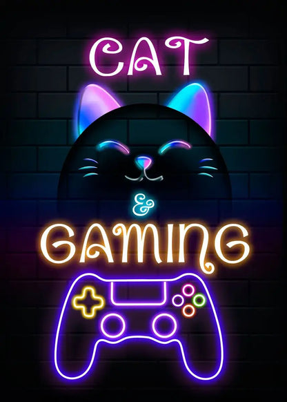 Poster „Nordic Cat and Gaming Controller Quotes“ – moderne Leinwandmalerei als Wandkunst und Wandbild für die Zimmerdekoration von Gamer-Jungen und -Mädchen (nicht Neon)