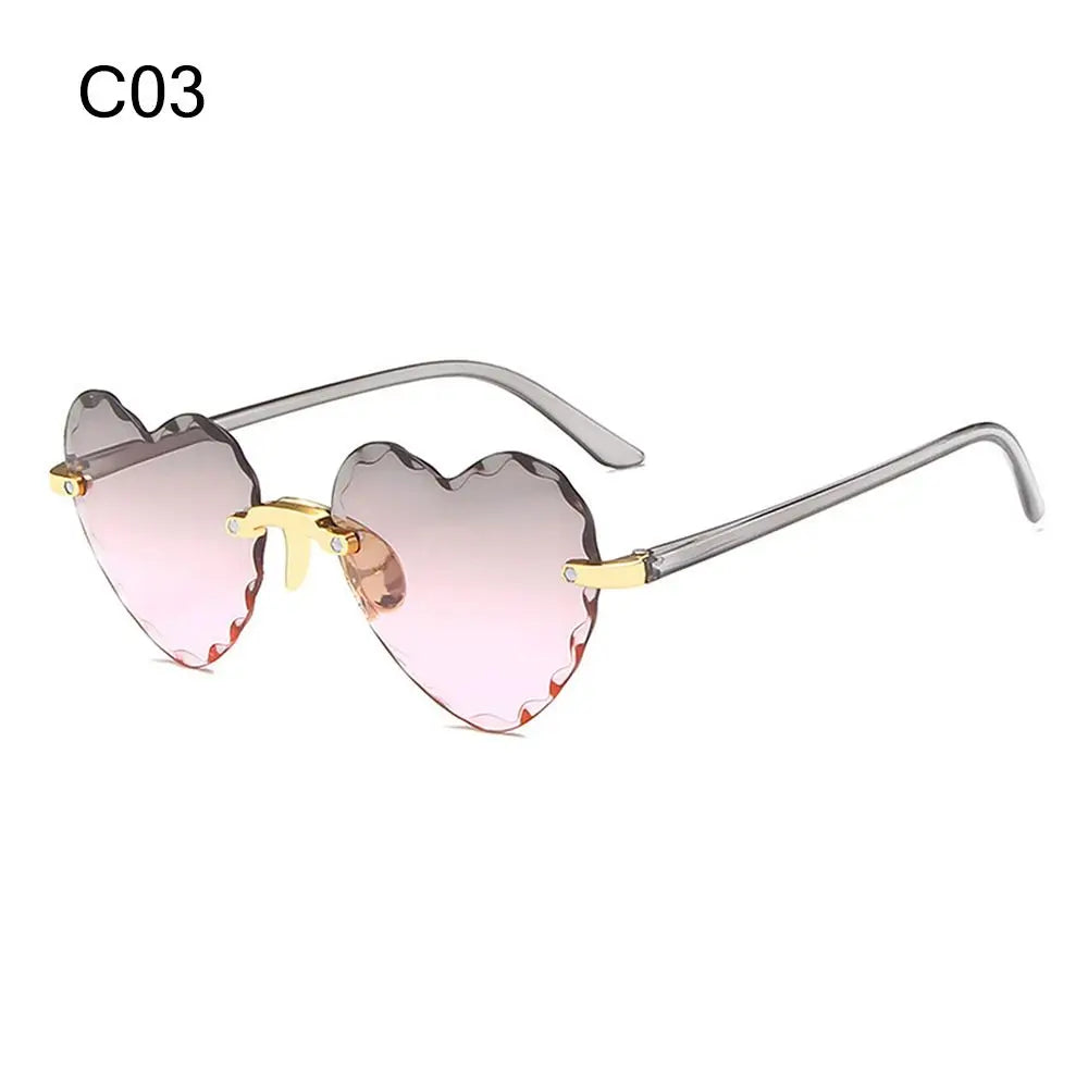 Ochelari de soare în formă de inimă, cu ramă metalică fără ramă, lentile degradate, ochelari de soare „Love Heart” pentru femei, protecție UV400