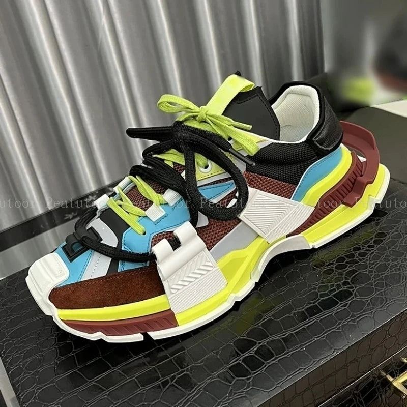 Size 35-46 Women’s and Men’s Sports Shoes High-Quality Patchwork Casual Sneakers Lace-Up Fashion Platform Sports Running Shoes Hot