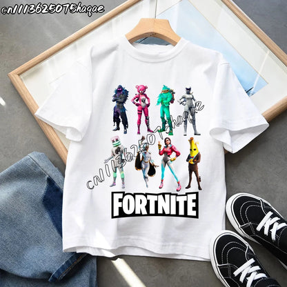 Summer New Fortnite Children T-shirts Cartoon Character Graphic T-shirt Casual Sports Short Sleeves Sports Tops Kids Boys Clothing