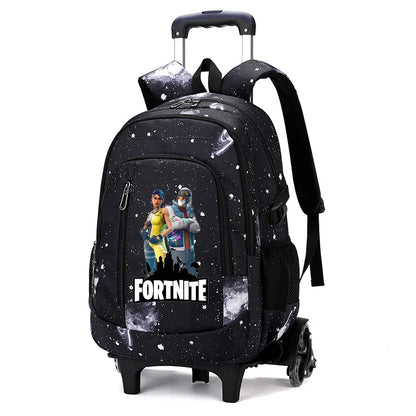Fortnite 2 in 1 Trolley Backpack Starry Sky Print Large Capacity Waterproof Laptop Bag Stair Climbing Design Student Schoolbag