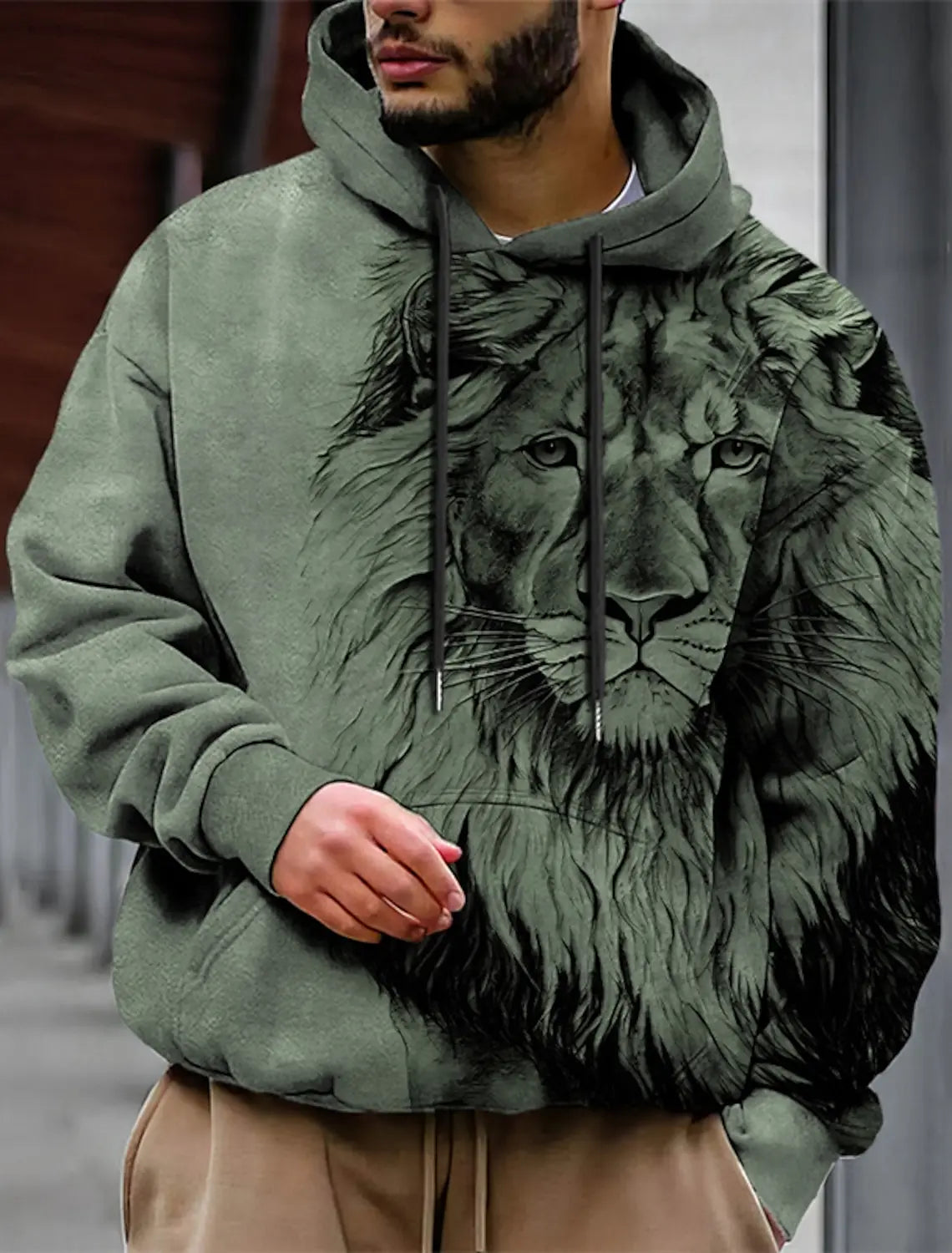 Unisex-Hoodie für Herren – modischer Pullover-Hoodie mit Kapuze, Animal-Print Wolf, Löwe, Drache und Tiger, 3D-Druck, lässiger Alltagshoodie
