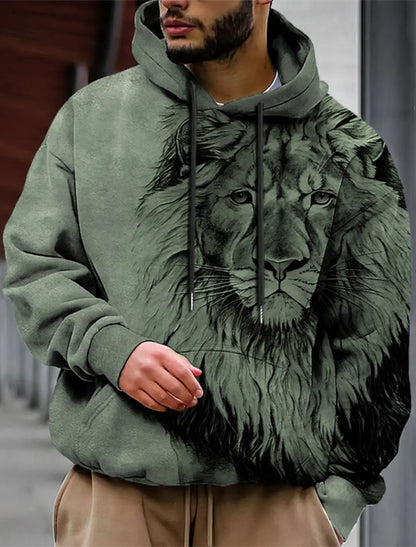 Unisex-Hoodie für Herren – modischer Pullover-Hoodie mit Kapuze, Animal-Print Wolf, Löwe, Drache und Tiger, 3D-Druck, lässiger Alltagshoodie