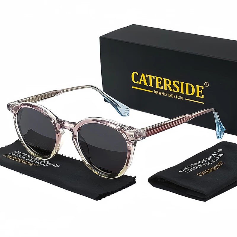 CATERSIDE Round Polarized Sunglasses Men Propionic High Quality Sun Glasses Women Punk Outdoor Driving Fishing Eyewear UV400