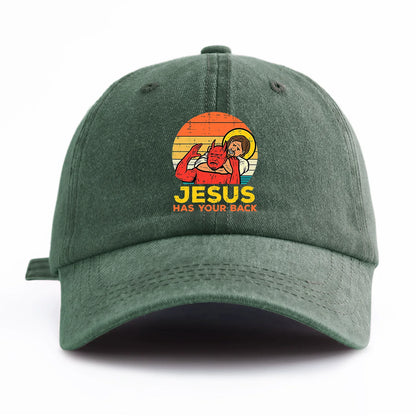 1pc JESUS HAS U BACK Print Washed Baseball Cap for Adults,Minimalist Retro Style Casual Soft Adjustable Dad Hat,Perfect As Gift