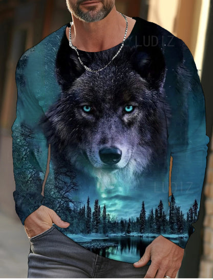 The Wolf Graphic Men's Long Sleeve T-shirt Casual Top Tee Shirt Fashion Animal 3D Full Printing Streetwear