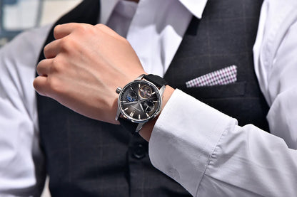 PAGANI DESIGN – Ceas mecanic de lux pentru bărbați, 41 mm, sticlă de safir, curea din piele, rezistent la apă, stil pilot, cu turbilion și fază lunară