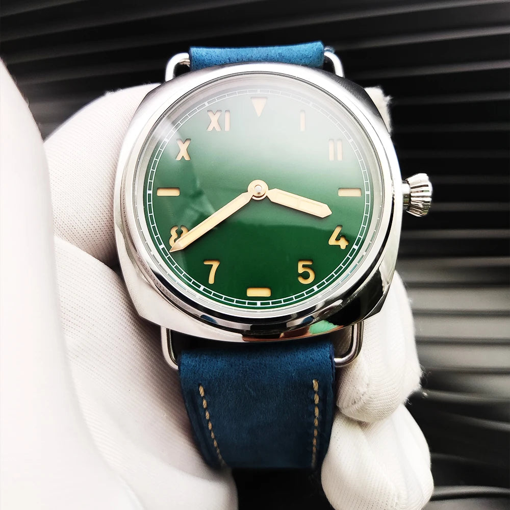 45mm Men's Vintage Pilot ST3600-1 Hand-Wound Mechanical Movement Luminous Sterile Dial Green Strap Men's Watch