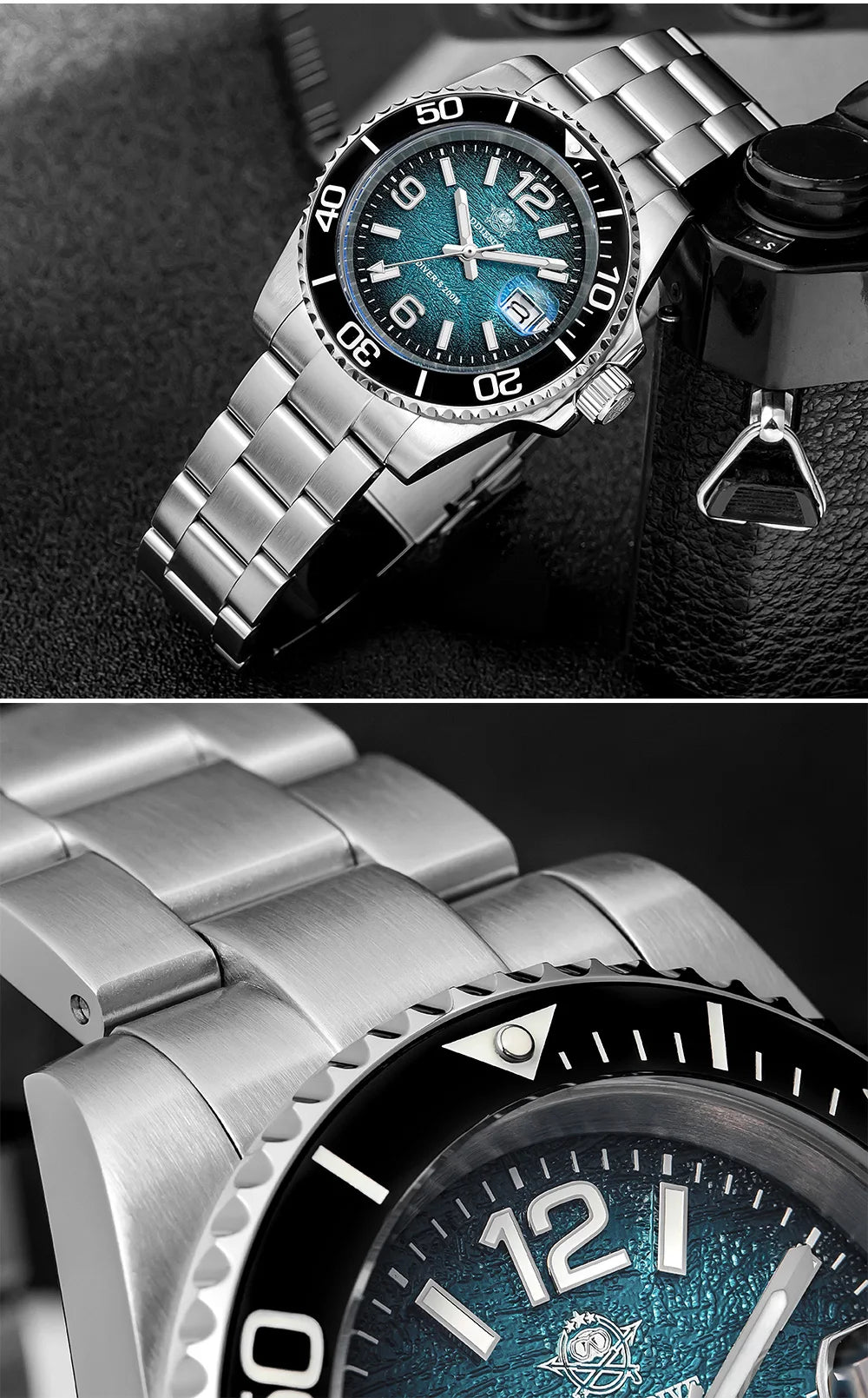 ADDIESDIVE 48mm Diver Watch Fashion Gradient Color Rotatable Bezel Quartz Watches Luminous 200m Waterproof Stainless Men's Watch