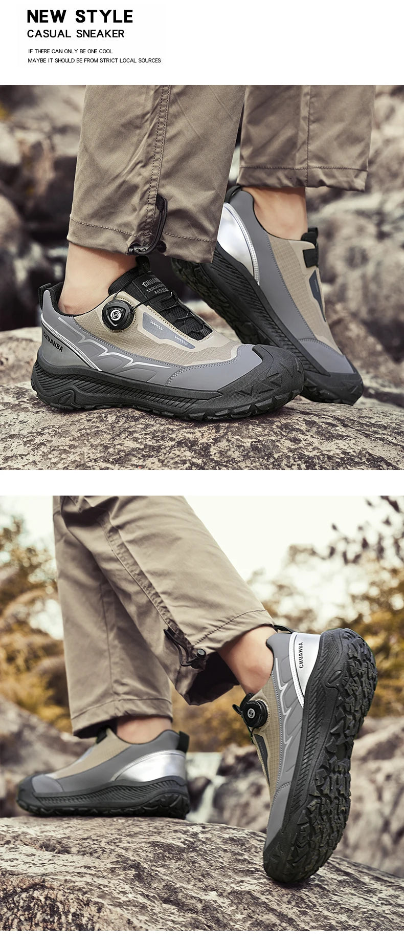 Rotary Buckle Men's Trekking Sneakers Outdoor Platform Hiking Shoes Comfortable Non-Slip Climbing Walking Shoes for Men