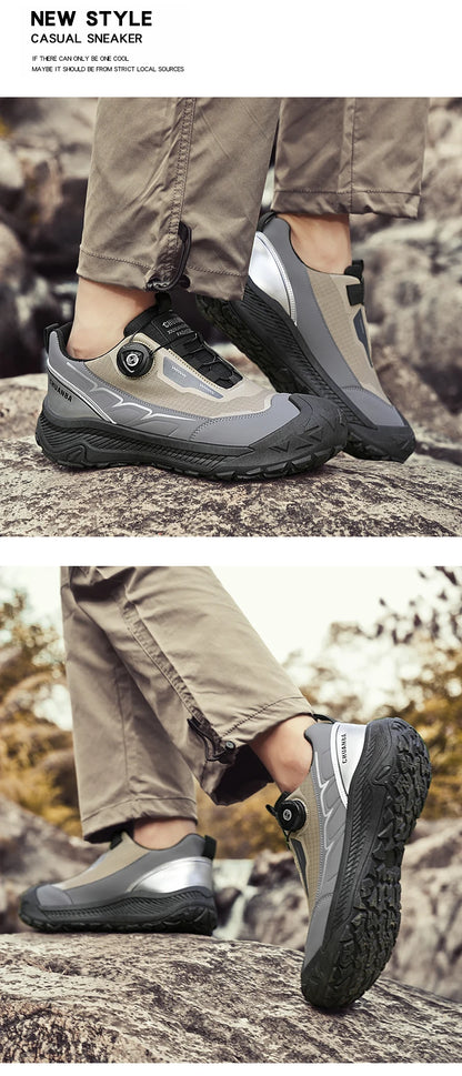 Rotary Buckle Men's Trekking Sneakers Outdoor Platform Hiking Shoes Comfortable Non-Slip Climbing Walking Shoes for Men