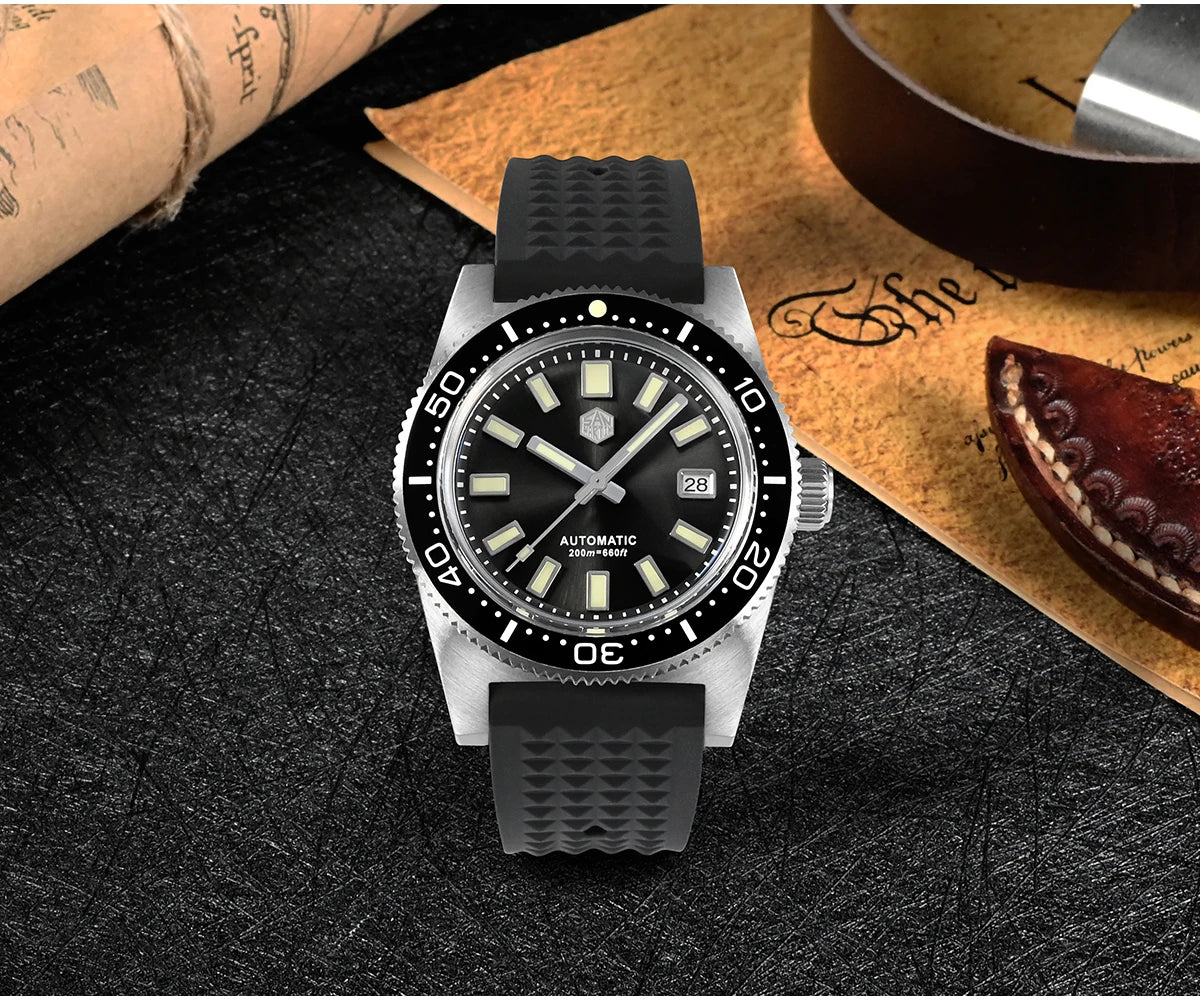 San Martin New 62mas 37mm Diver Men's Watch Classic Luxury Sapphire PT5000 SW200 Automatic Mechanical Watches Date 20Bar Luminous