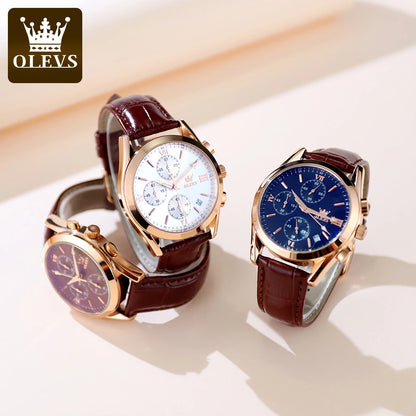 Montre-bracelet chronographe pour homme OLEVS 2872 – Bracelet en cuir, étanche, aiguilles luminescentes, mouvement à quartz, style sport de luxe
