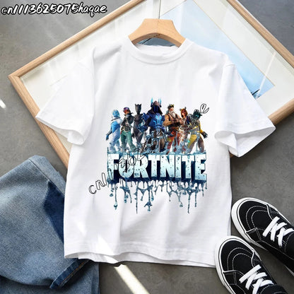 Summer New Fortnite Children T-shirts Cartoon Character Graphic T-shirt Casual Sports Short Sleeves Sports Tops Kids Boys Clothing