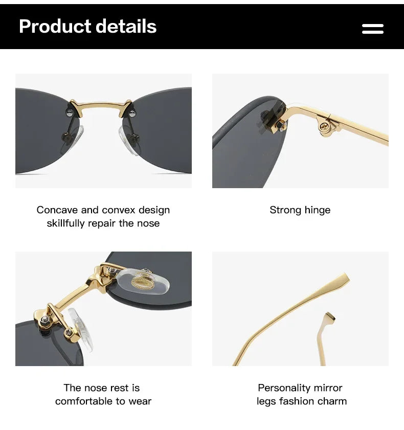 Zestaw 3 par damskich modnych okularów przeciwsłonecznych bez oprawek w stylu retro, małe owalne, ze stopu metali, eleganckie okulary przeciwsłoneczne z gradientowymi szkłami, okulary na zewnątrz i w podróży