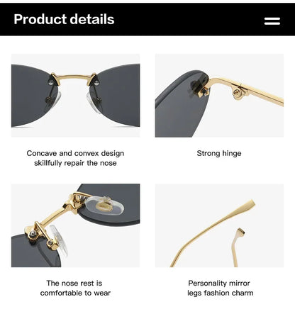 Zestaw 3 par damskich modnych okularów przeciwsłonecznych bez oprawek w stylu retro, małe owalne, ze stopu metali, eleganckie okulary przeciwsłoneczne z gradientowymi szkłami, okulary na zewnątrz i w podróży