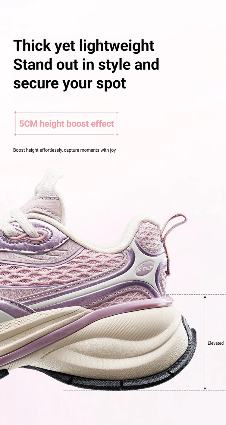 Xtep Basque 3 Sneakers Women Lightweight Wear-Resistant Trendy Durable Thick Sole Casual Sports Female Shoes 874218320006