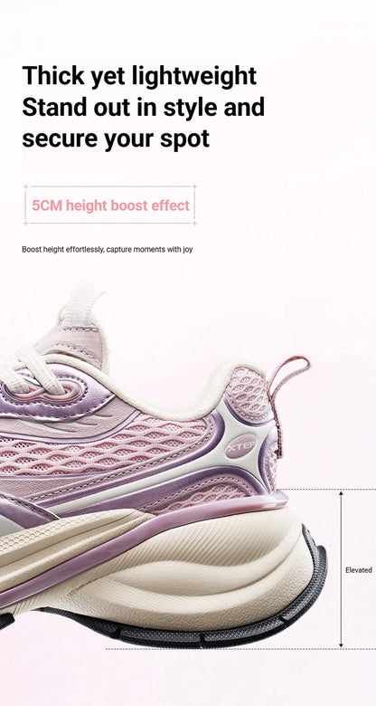 Xtep Basque 3 Sneakers Women Lightweight Wear-Resistant Trendy Durable Thick Sole Casual Sports Female Shoes 874218320006